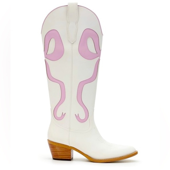 Mi.iM Shoes - NEW! MIIM Ruby White Knee High Western Low Heel Cowboy Boots Pink Bow Accent